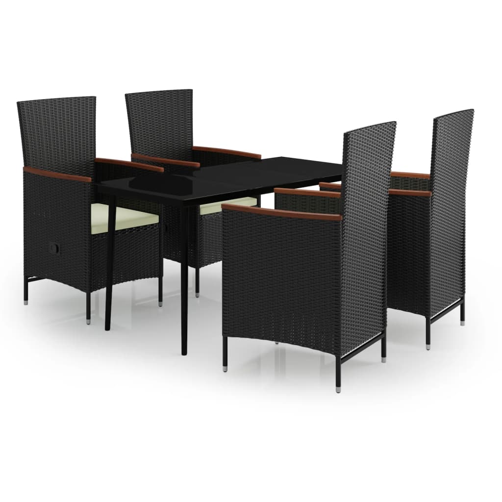 5 Piece Patio Dining Set with Cushions Black