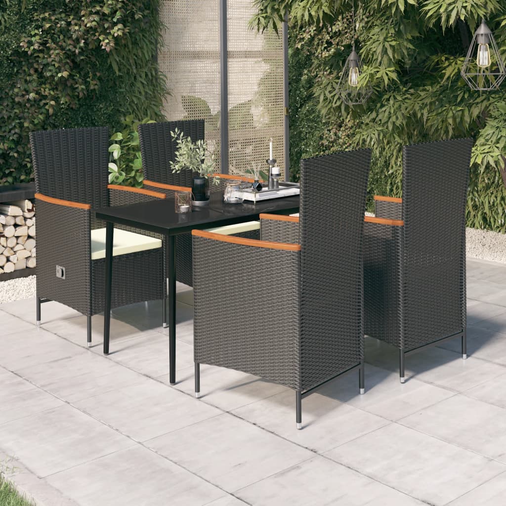 5 Piece Patio Dining Set with Cushions Black