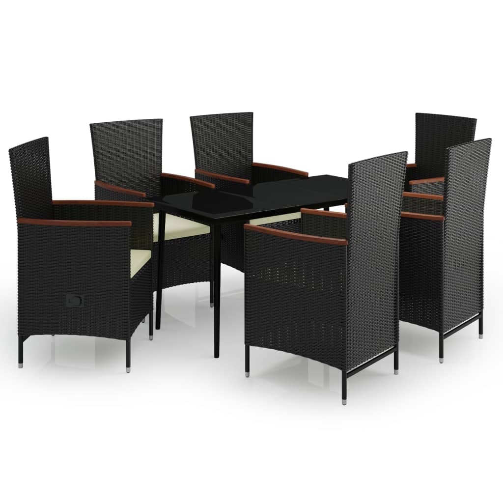 7 Piece Patio Dining Set with Cushions Black