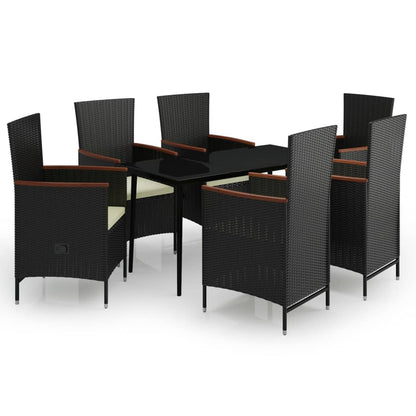 7 Piece Patio Dining Set with Cushions Black