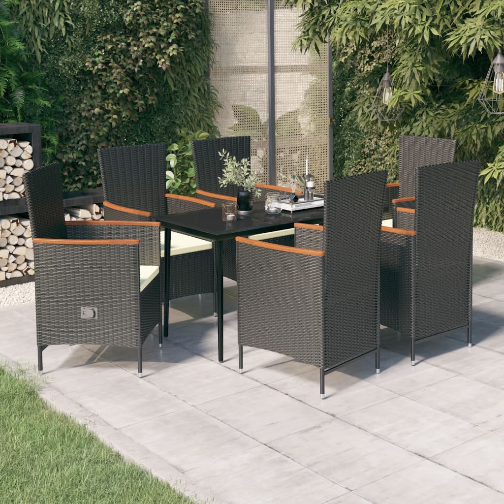 7 Piece Patio Dining Set with Cushions Black