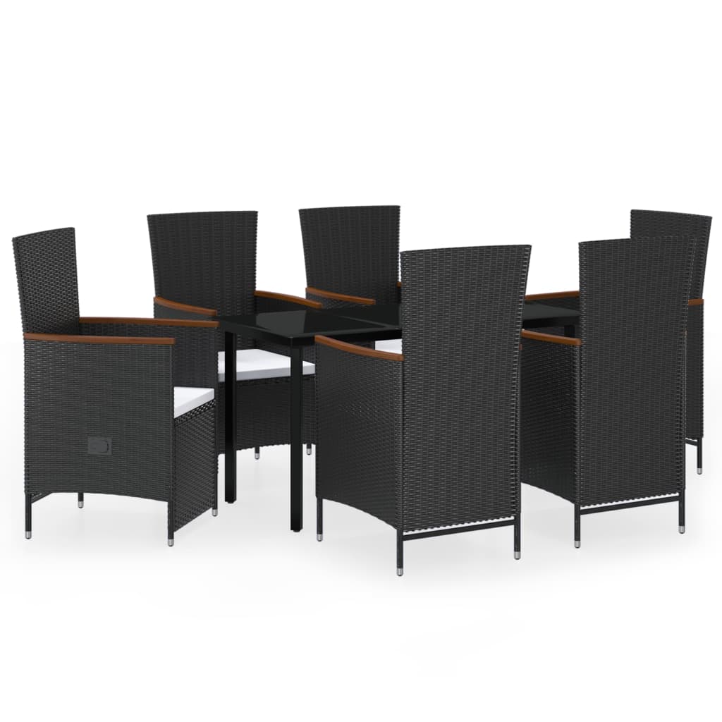 7 Piece Patio Dining Set with Cushions Black