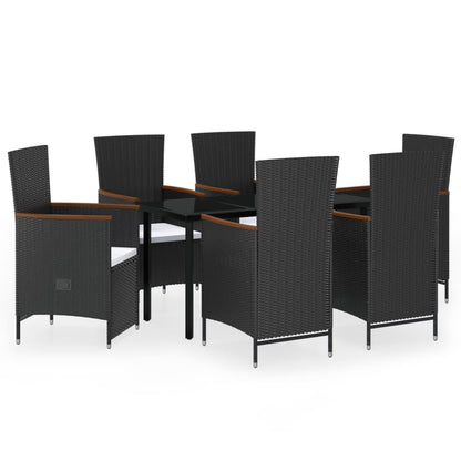 7 Piece Patio Dining Set with Cushions Black