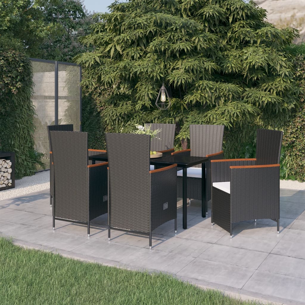7 Piece Patio Dining Set with Cushions Black