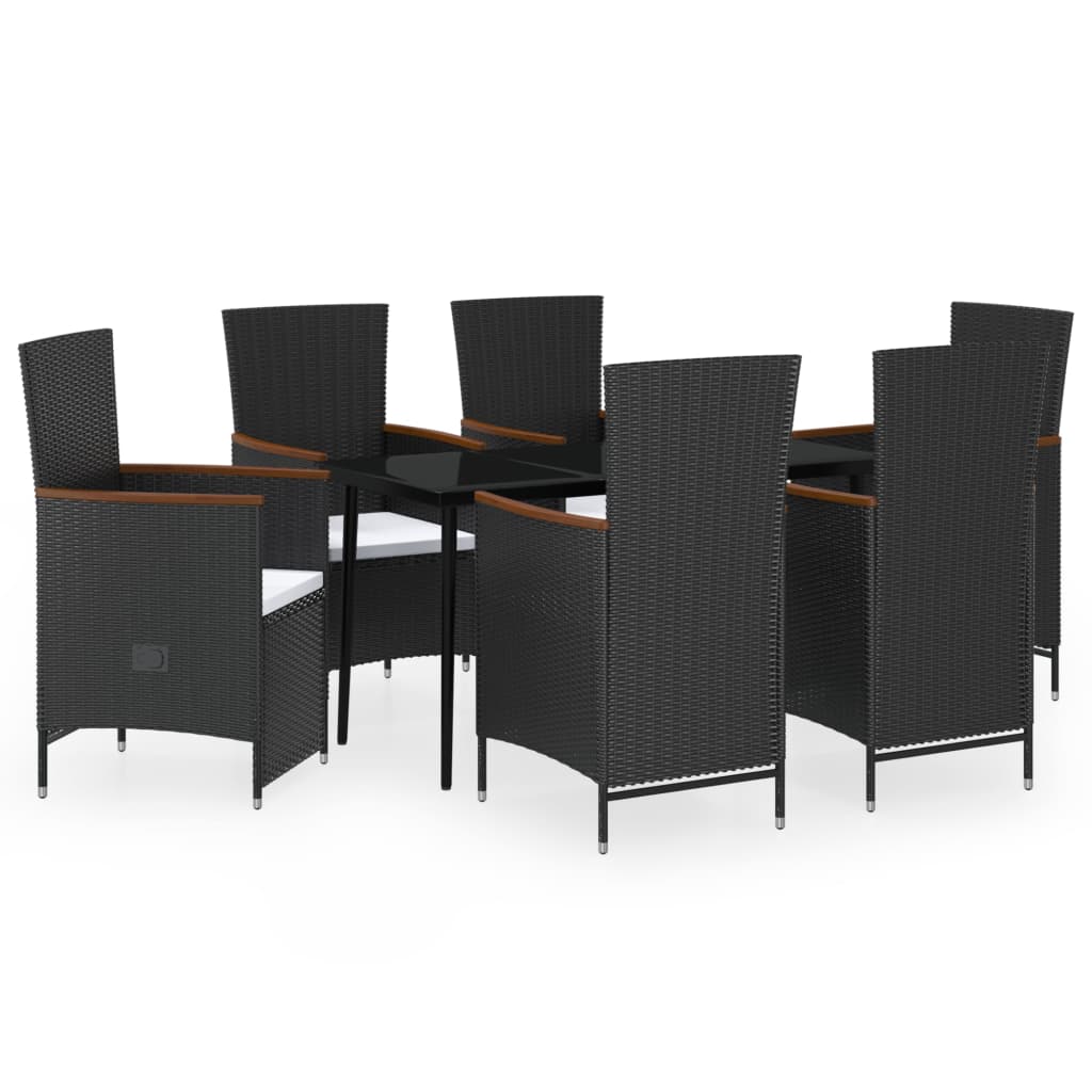 7 Piece Patio Dining Set with Cushions Black