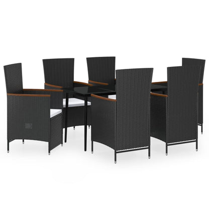 7 Piece Patio Dining Set with Cushions Black