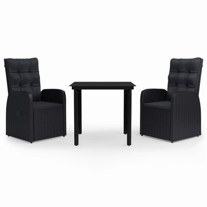 3 Piece Patio Dining Set with Cushions Black