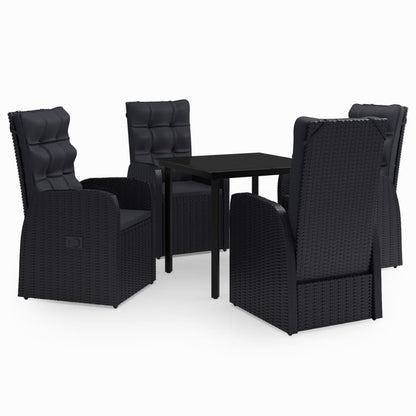 5 Piece Patio Dining Set with Cushions Black