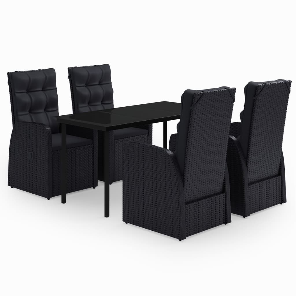 5 Piece Patio Dining Set with Cushions Black
