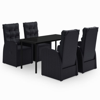 5 Piece Patio Dining Set with Cushions Black