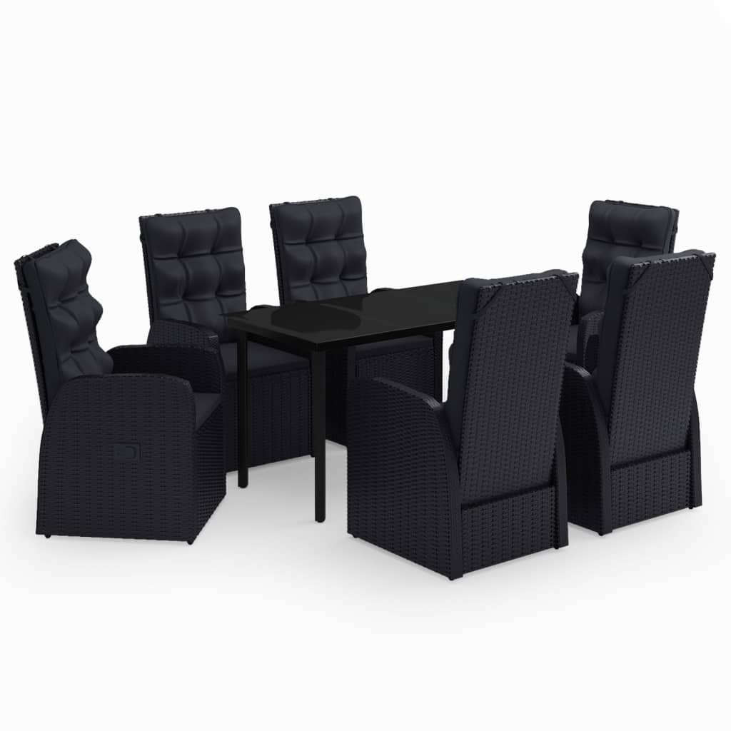 7 Piece Patio Dining Set with Cushions Black