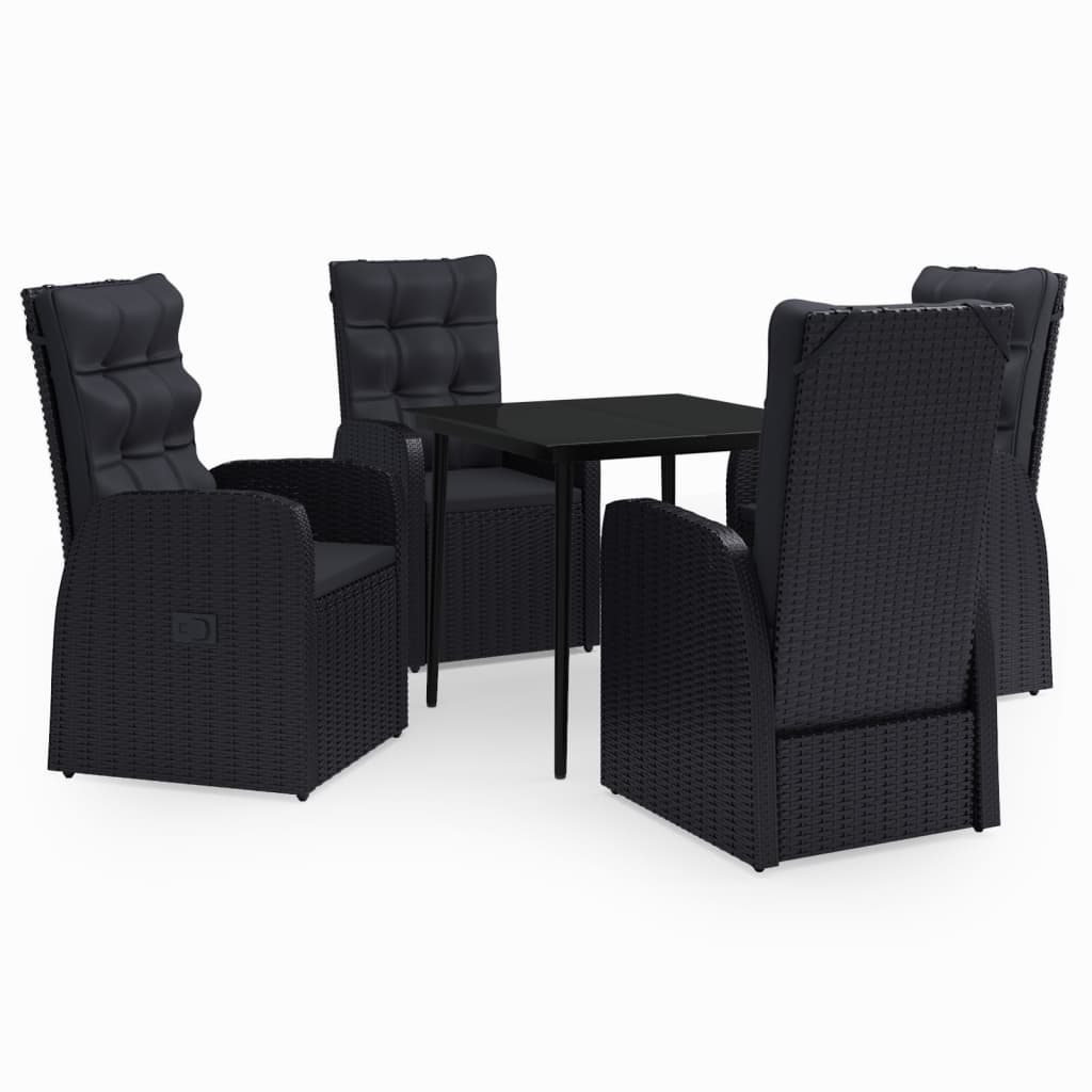 5 Piece Patio Dining Set with Cushions Black