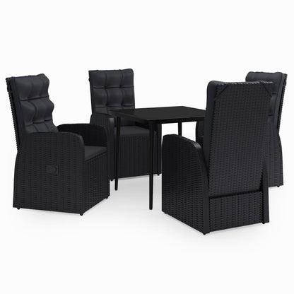 5 Piece Patio Dining Set with Cushions Black