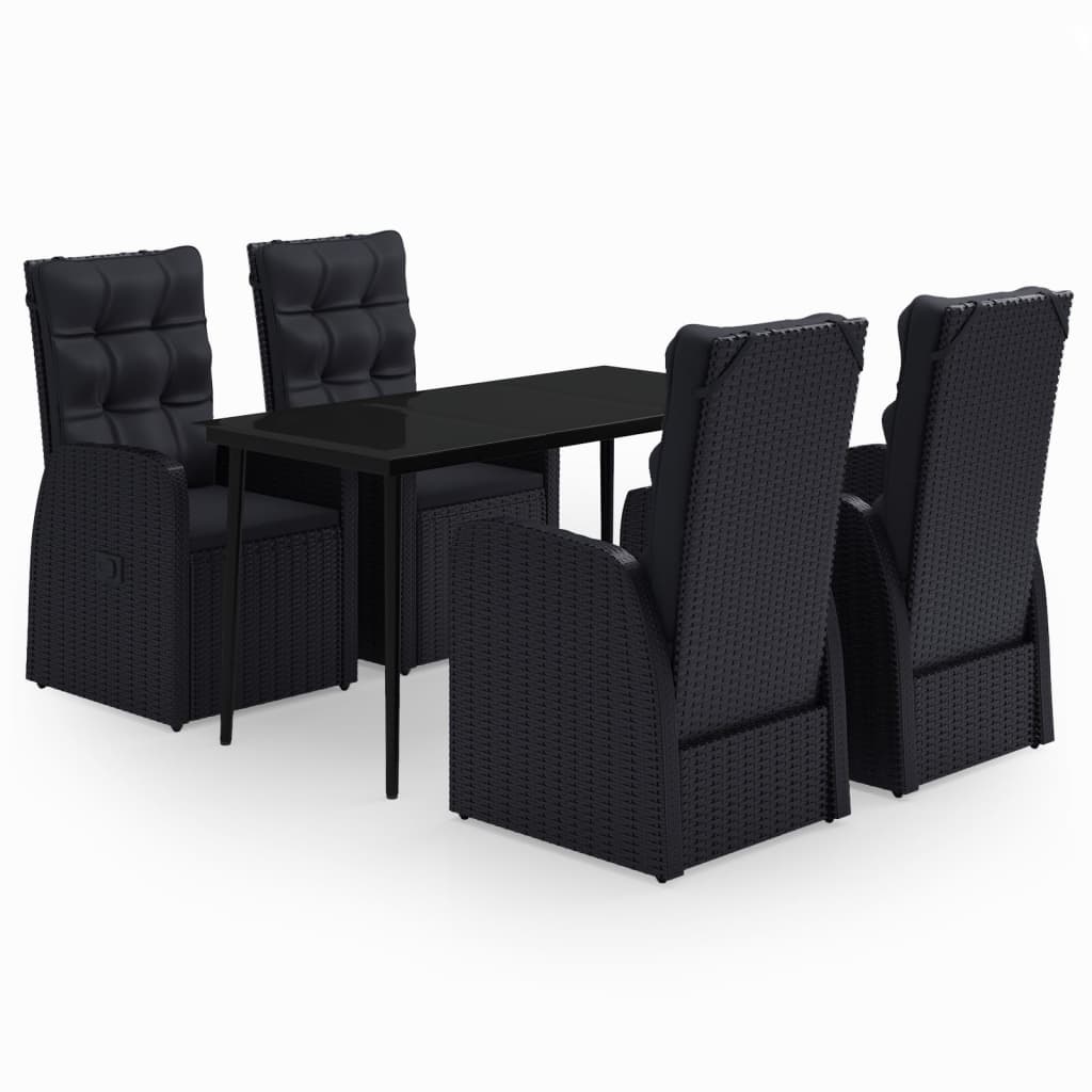 5 Piece Patio Dining Set with Cushions Black
