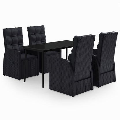 5 Piece Patio Dining Set with Cushions Black