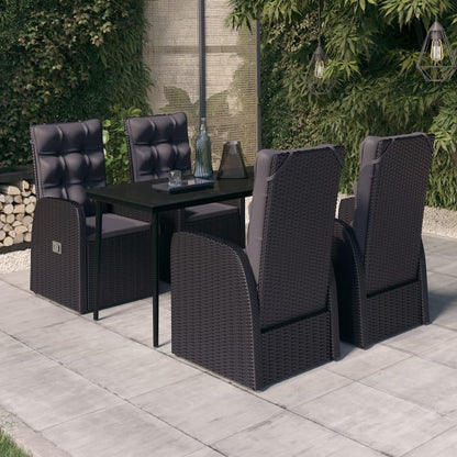 5 Piece Patio Dining Set with Cushions Black
