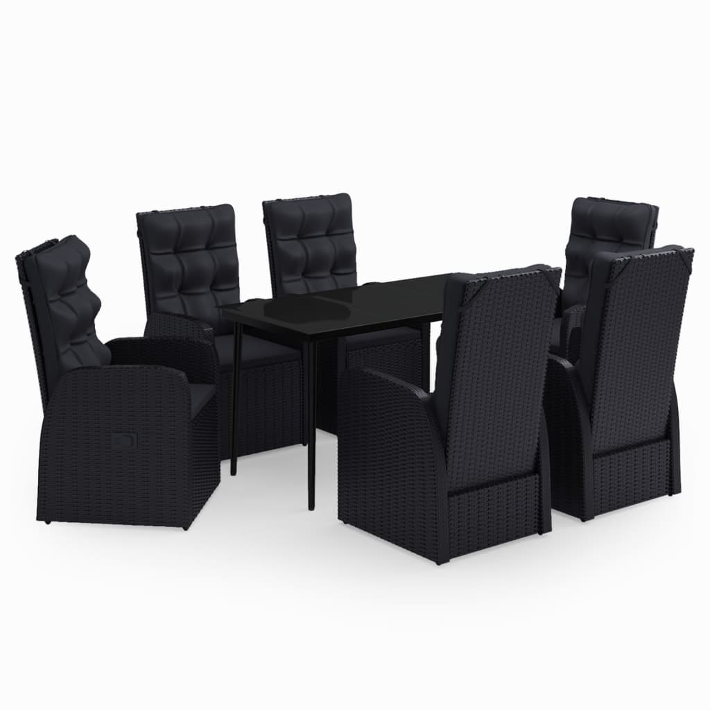 7 Piece Patio Dining Set with Cushions Black