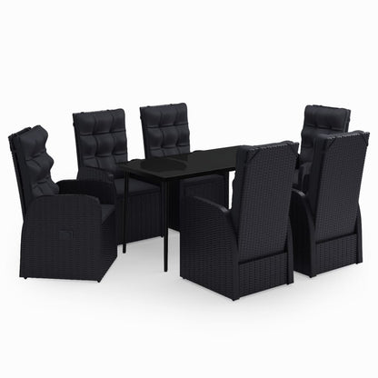 7 Piece Patio Dining Set with Cushions Black