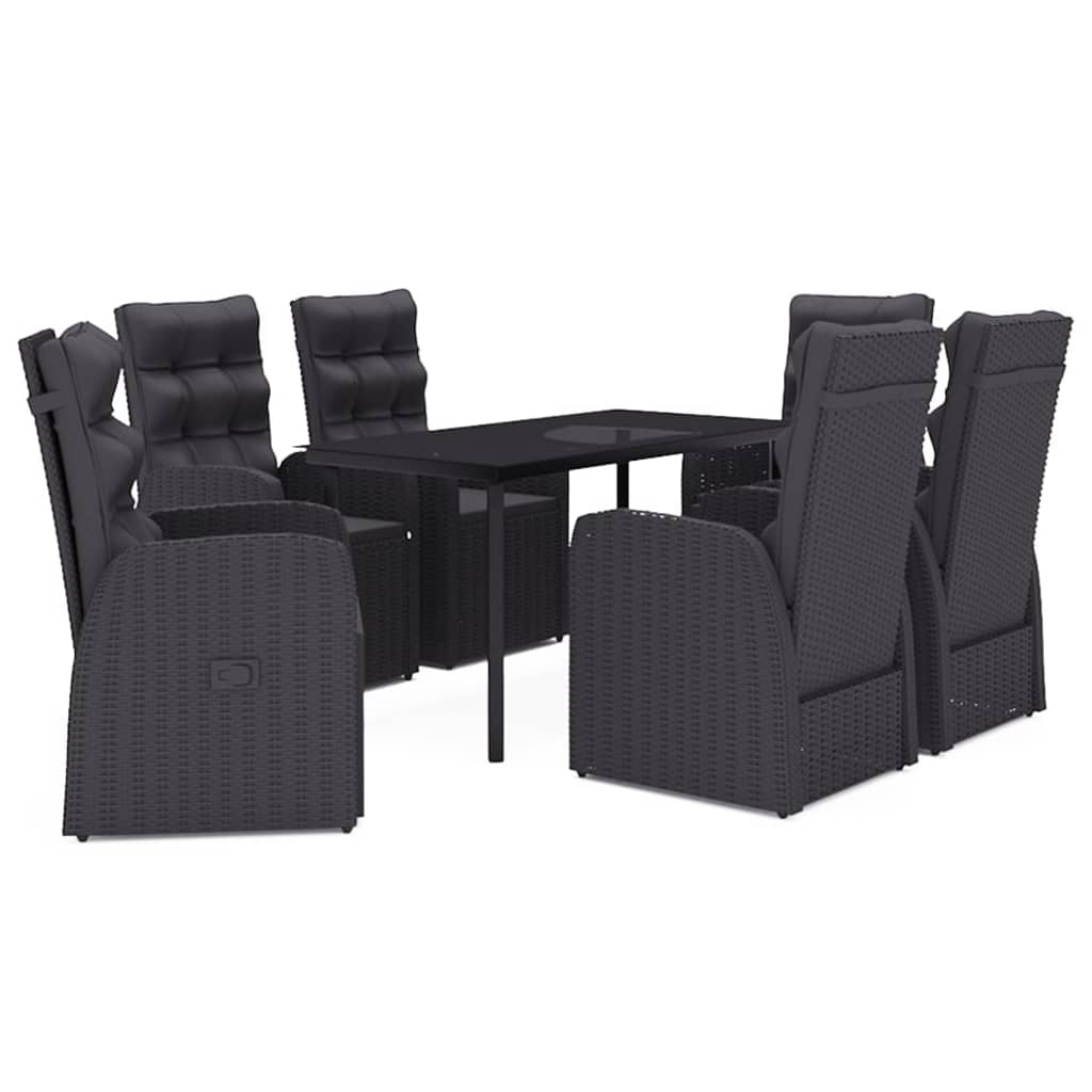7 Piece Patio Dining Set with Cushions Black