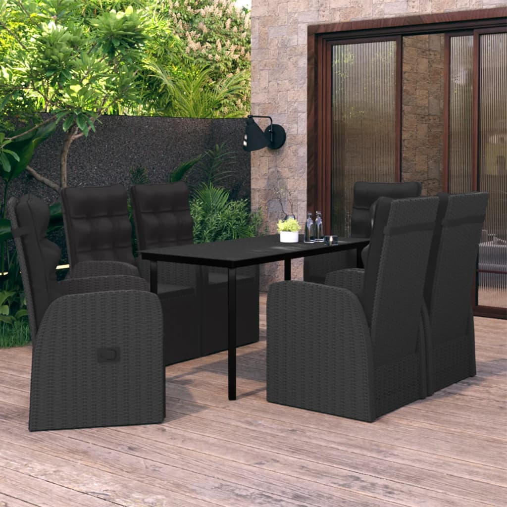 7 Piece Patio Dining Set with Cushions Black