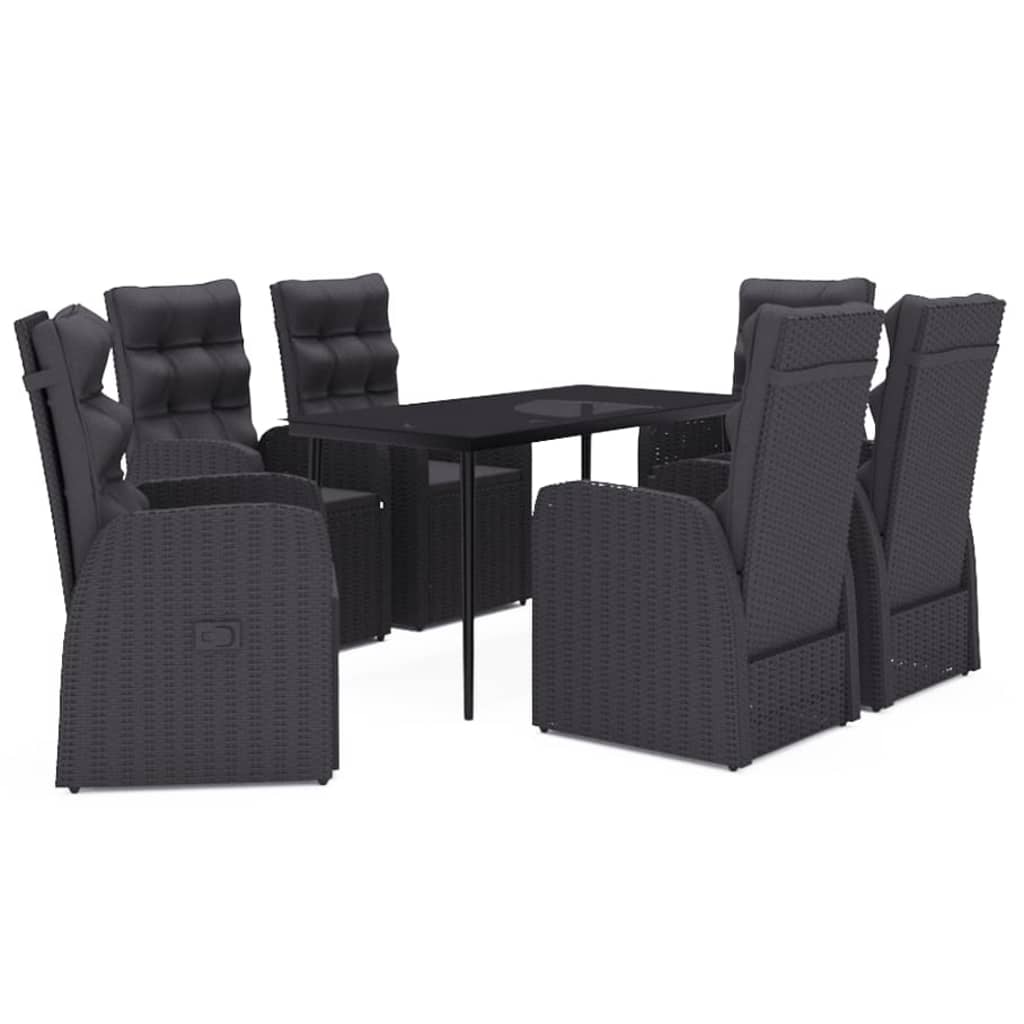 7 Piece Patio Dining Set with Cushions Black