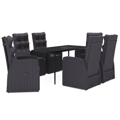 7 Piece Patio Dining Set with Cushions Black