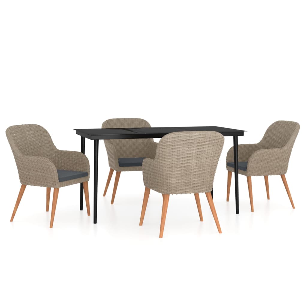 5 Piece Patio Dining Set with Cushions Brown