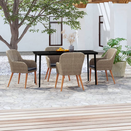 5 Piece Patio Dining Set with Cushions Brown