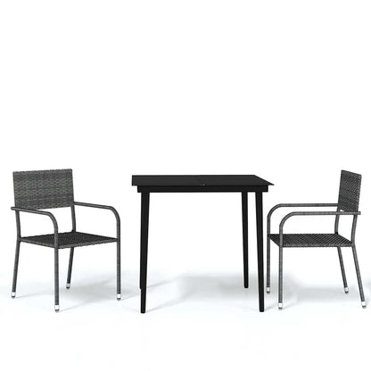 Garden Dining Set | Grey, Black | PE Rattan, Steel, Glass | Medium