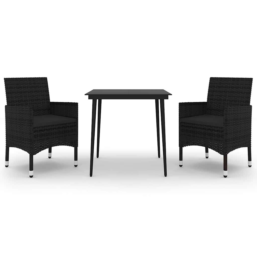 3 Piece Patio Dining Set with Cushions Poly Rattan and Glass