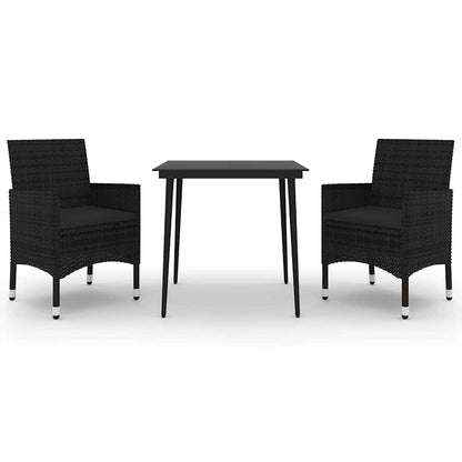 3 Piece Patio Dining Set with Cushions Poly Rattan and Glass