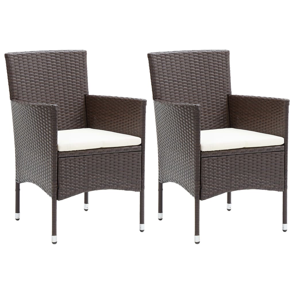 Garden Dining Chair | Set of 2 | Brown | Poly rattan, Powder-Coated Steel
