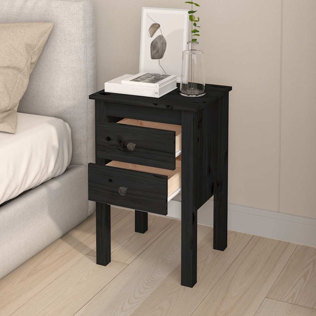 Bedside Cabinets 2 pcs Black 40x35x61.5 cm Solid Wood Pine