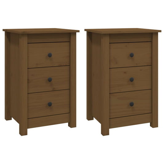 Bedside Cabinet | Set of 2 | Honey brown | Solid pine wood | Standard