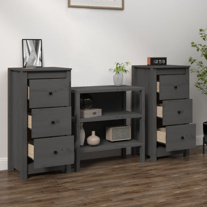 813744 vidaXL Sideboards 2 pcs Grey 40x35x80 cm Solid Wood Pine