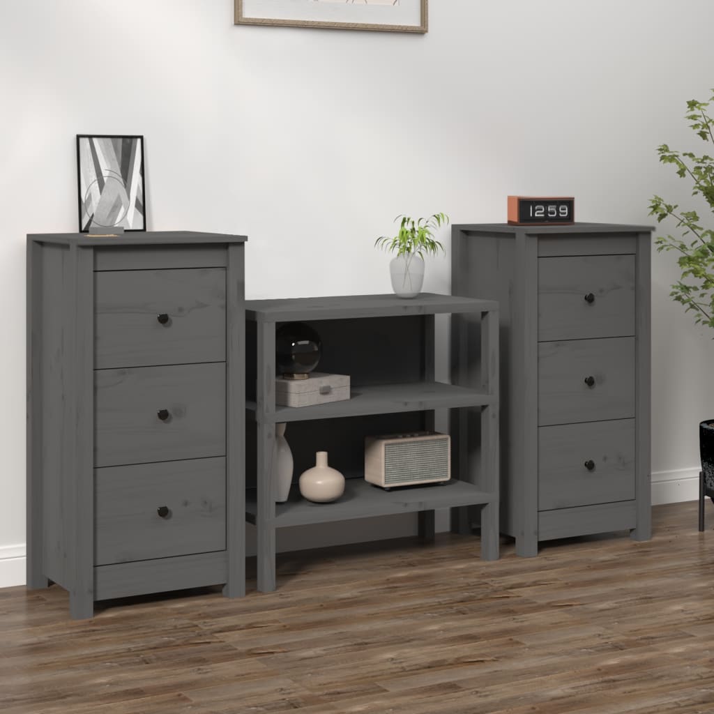 813744 vidaXL Sideboards 2 pcs Grey 40x35x80 cm Solid Wood Pine