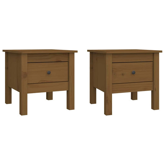 Side Table | Set of 2 | Honey Brown | Solid Pine Wood | Small