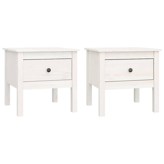 Side Table | Set of 2 | White | Solid pine wood | Small | Minimalistic