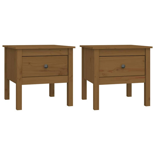 Side Table | Set of 2 | Honey Brown | Solid Pine Wood | Small