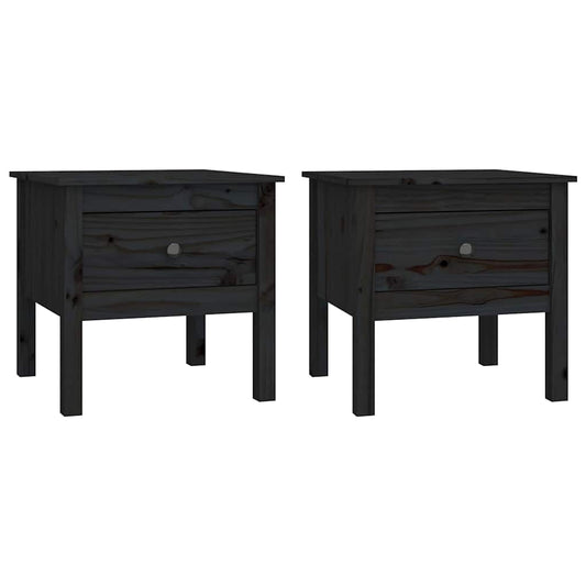 Side Table | Set of 2 | Black | Solid Pine Wood | Small | Side Table