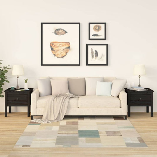 Side Table | Set of 2 | Black | Solid Pine Wood | Small | Side Table