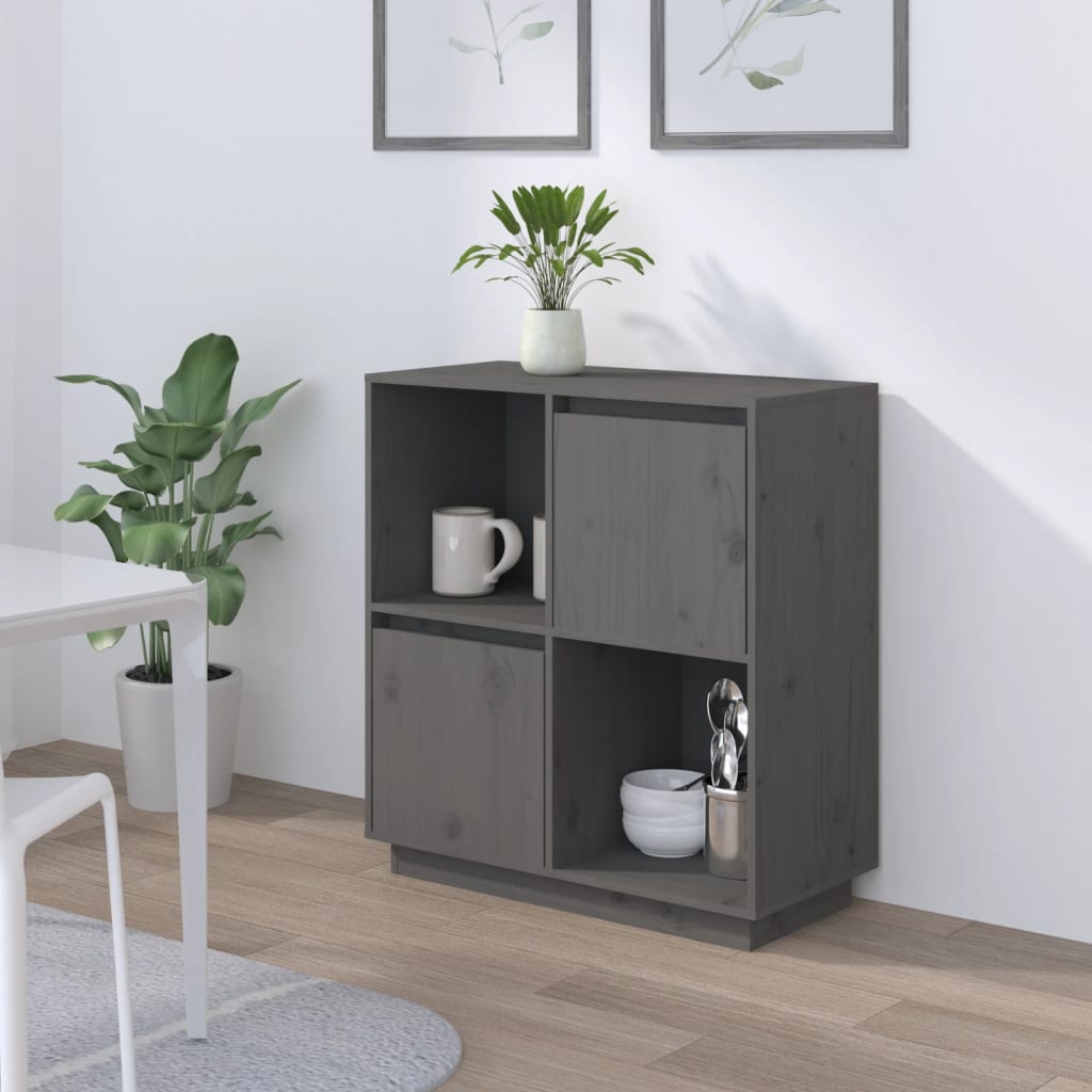 Sideboard Grey 74x35x80 cm Solid Wood Pine
