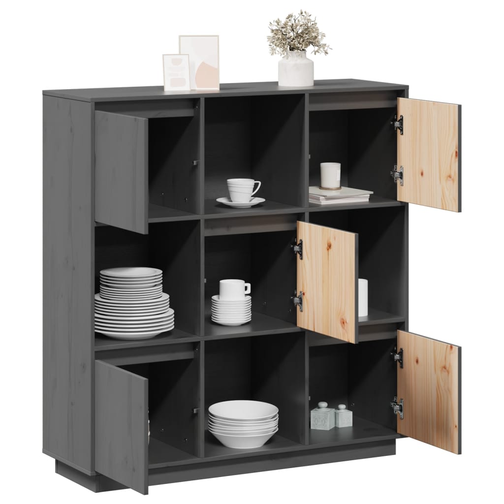 Highboard Grey 110.5x35x117 cm Solid Wood Pine