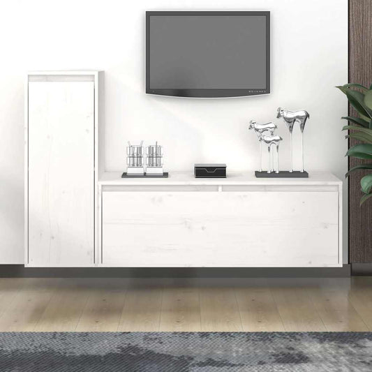 TV Cabinet | Set of 2 | White | Solid Pine Wood | Medium | TV Cabinet