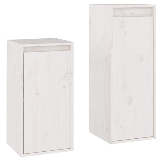 TV Cabinet | Set of 2 | White | Solid Pinewood | Varied Sizes