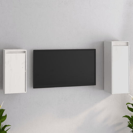 TV Cabinet | Set of 2 | White | Solid Pinewood | Varied Sizes