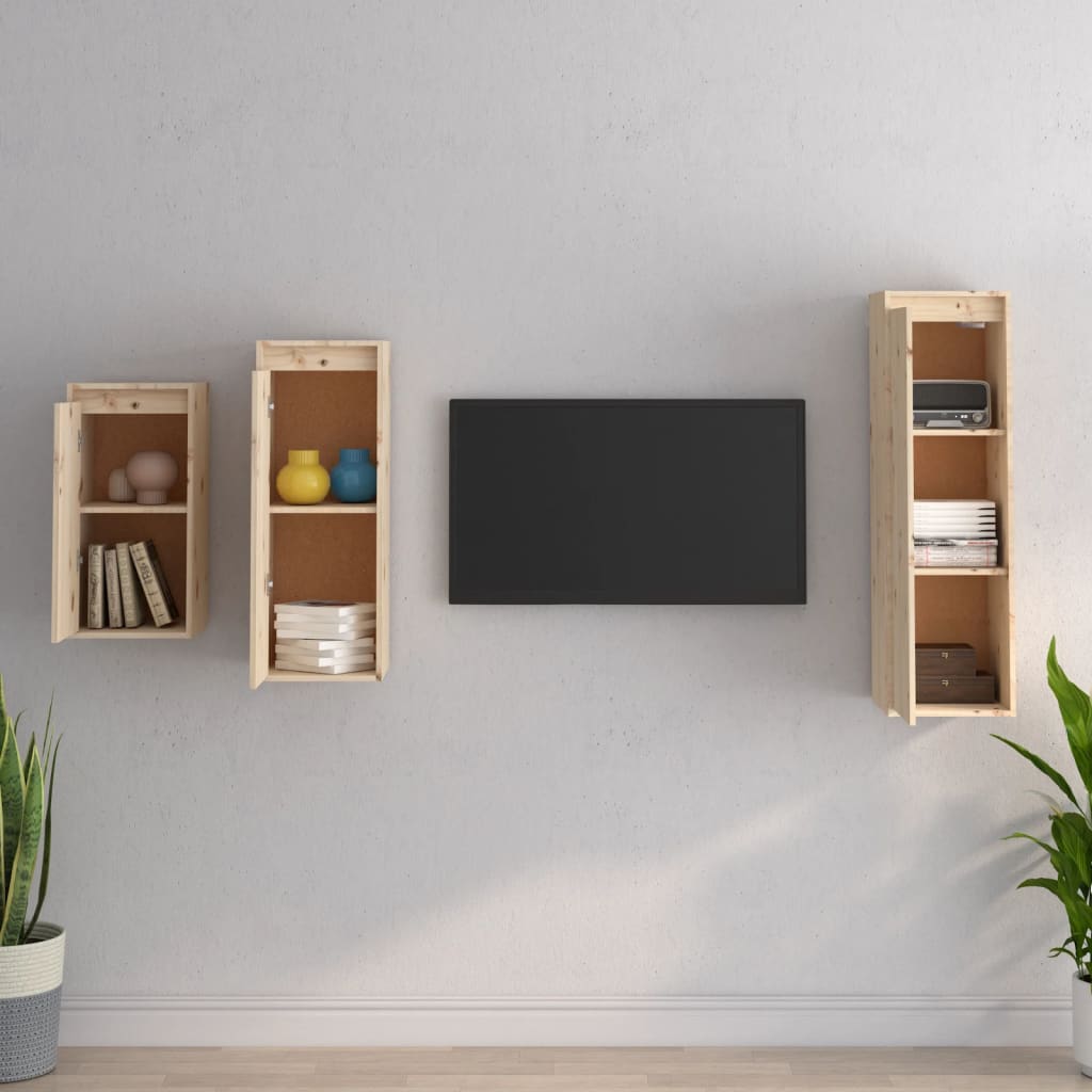 TV Cabinets 3 pcs Solid Wood Pine