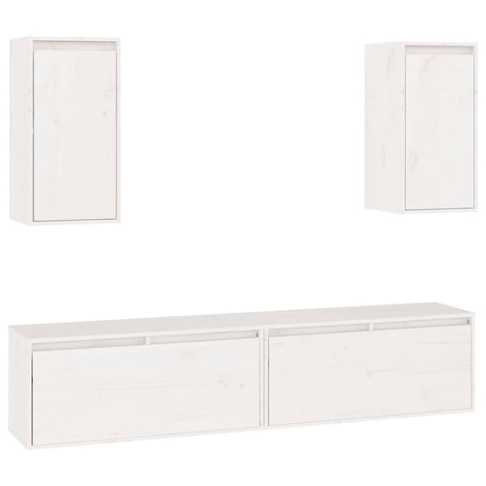 TV Cabinet | Set of 4 | White | Solid Pinewood | 4 pieces | Wall mounting