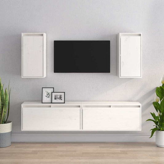 TV Cabinet | Set of 4 | White | Solid Pinewood | 4 pieces | Wall mounting