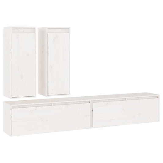 TV Cabinet | Set of 4 | White | Solid Pine Wood | Standard